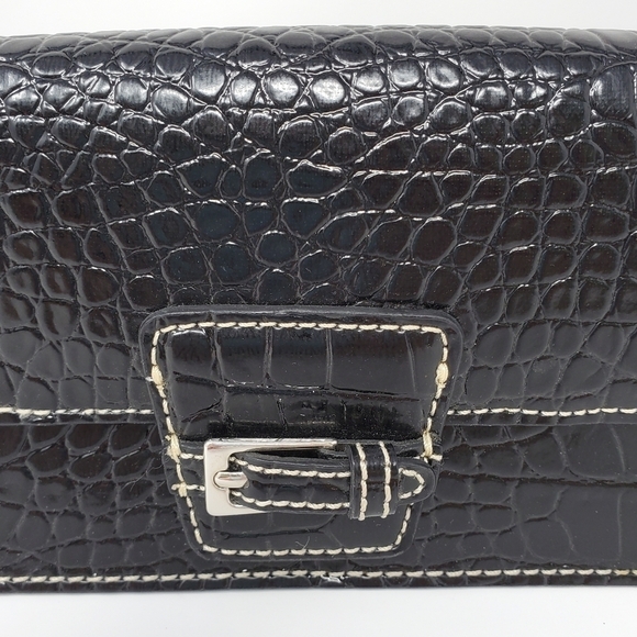 VINTAGE LIZ CLAIBORNE MINI PURSE SHOULDER BAG FAUX CROC LEATHER PINK INTERIOR - Picture 15 of 16